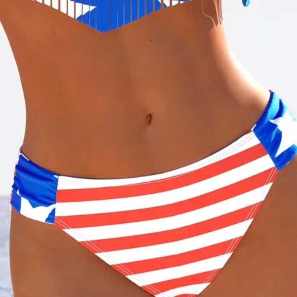Blue and Red Star-Patterned Women's Bikini bottom sz Large nwt